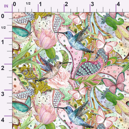 Watercolor HummingBirds Pattern Minky Fabric