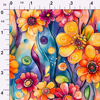 Whimsical Watercolor Blooms Pattern 2 Minky Fabric