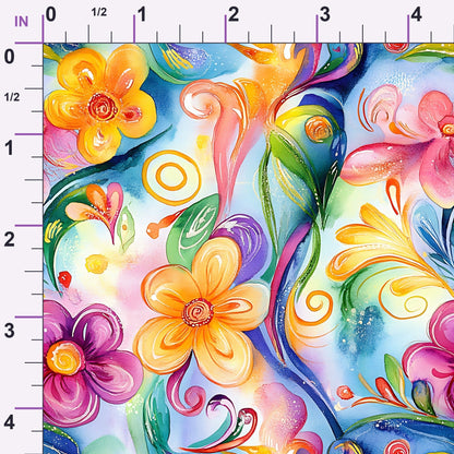 Whimsical Watercolor Blooms Pattern 9 Minky Fabric