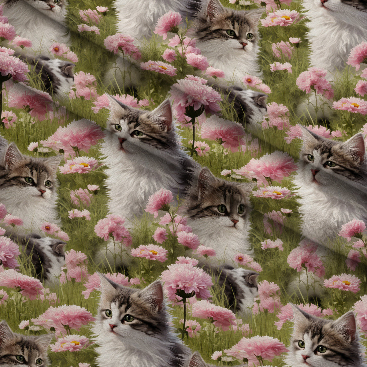 Whiskers and Blossoms Pattern 3 Minky Fabric