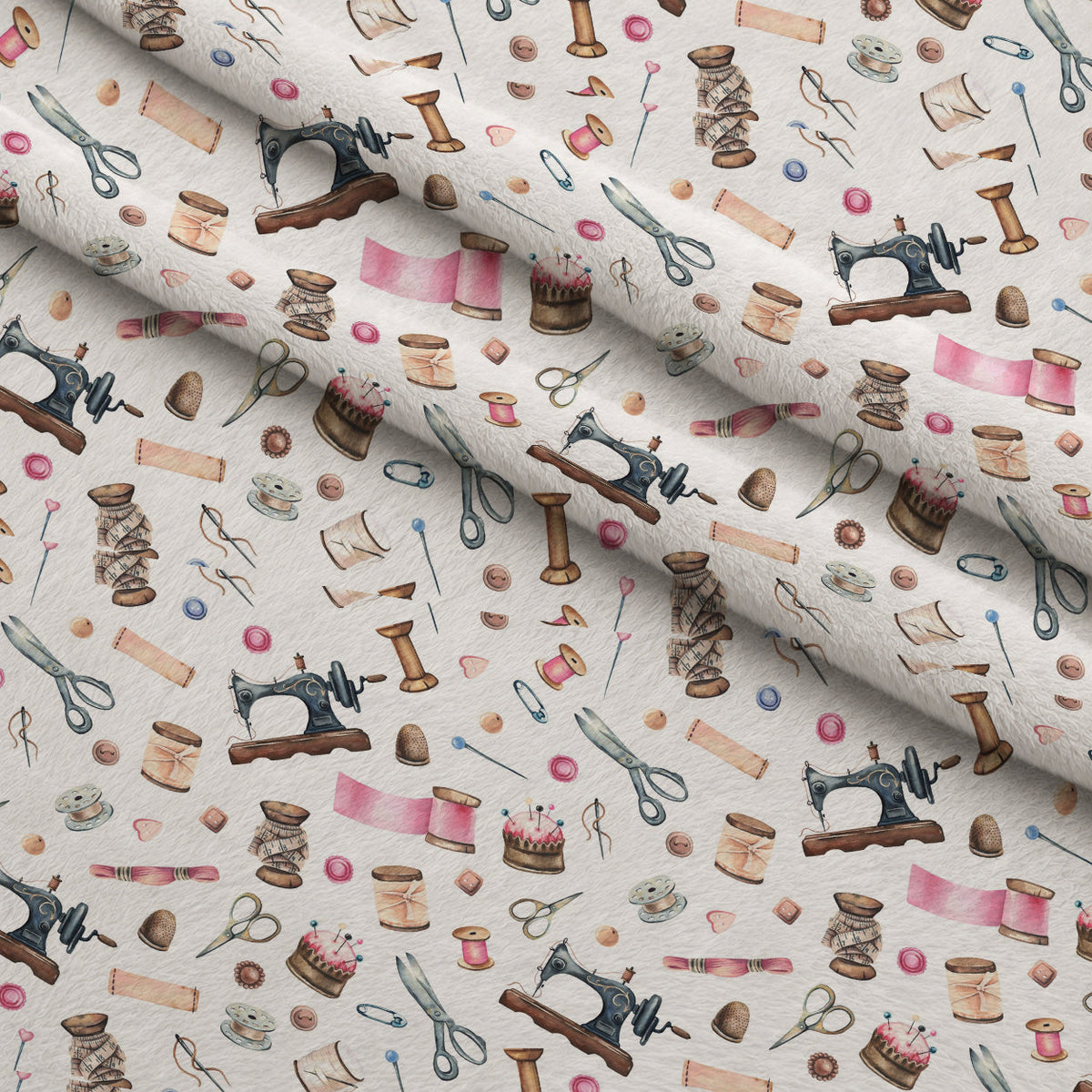 White Old Sewing Elements Minky Fabric