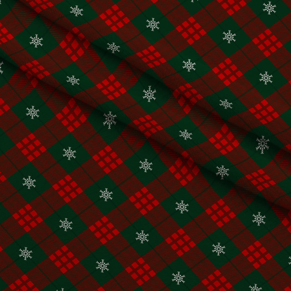Winter Tartan Plaid with Snowflakes Minky Fabric