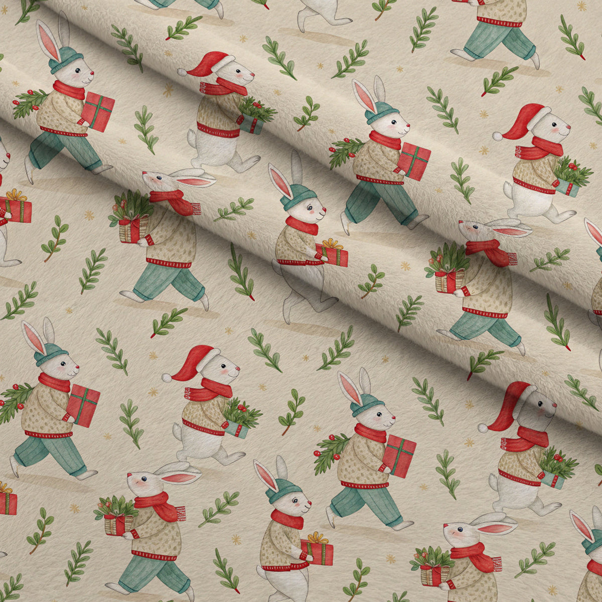 Yuletide Hare Pattern 55 Minky Fabric